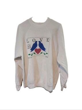 Tultex USPS Love Stamp Sweatshirt Unisex White 1988 Vintage USA Made XL 80s